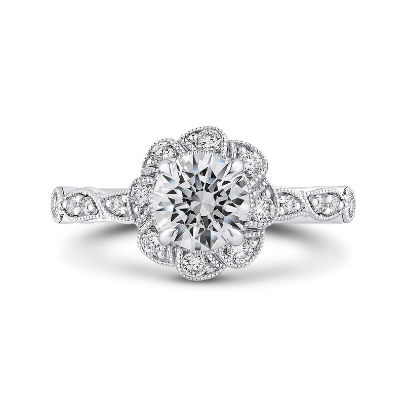 Shah Luxury 14K Two-Tone Gold Round Diamond Floral Halo Engagement Ring (Semi-Mount)