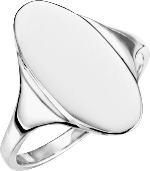 14K White 16.4x8.5 mm Oval Signet Ring