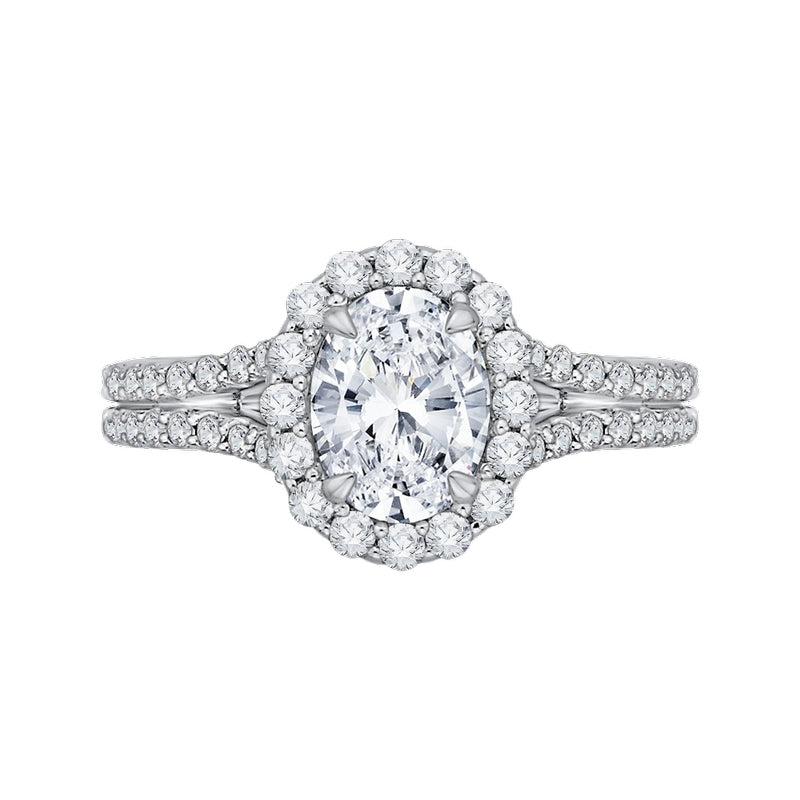 Shah Luxury 14K Two-Tone Gold Oval Diamond Halo Vintage Engagement Ring with Split Shank (Semi-Mount)