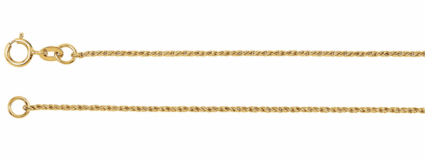 14K Yellow 1 mm Twisted Wheat 7 Chain