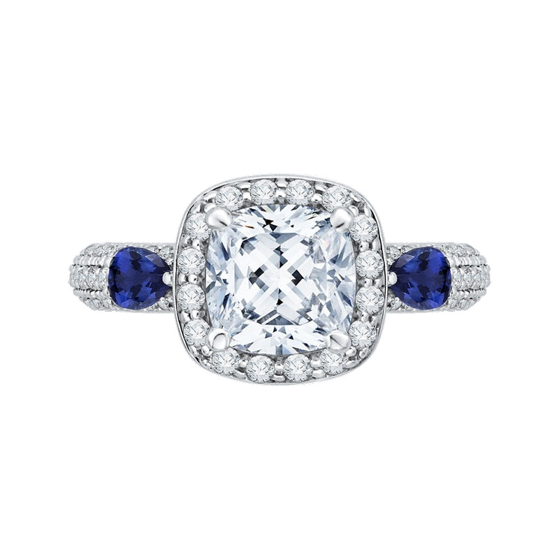 Shah Luxury 14K White Gold Cushion Cut Diamond Halo Engagement Ring with Sapphire (Semi-Mount)