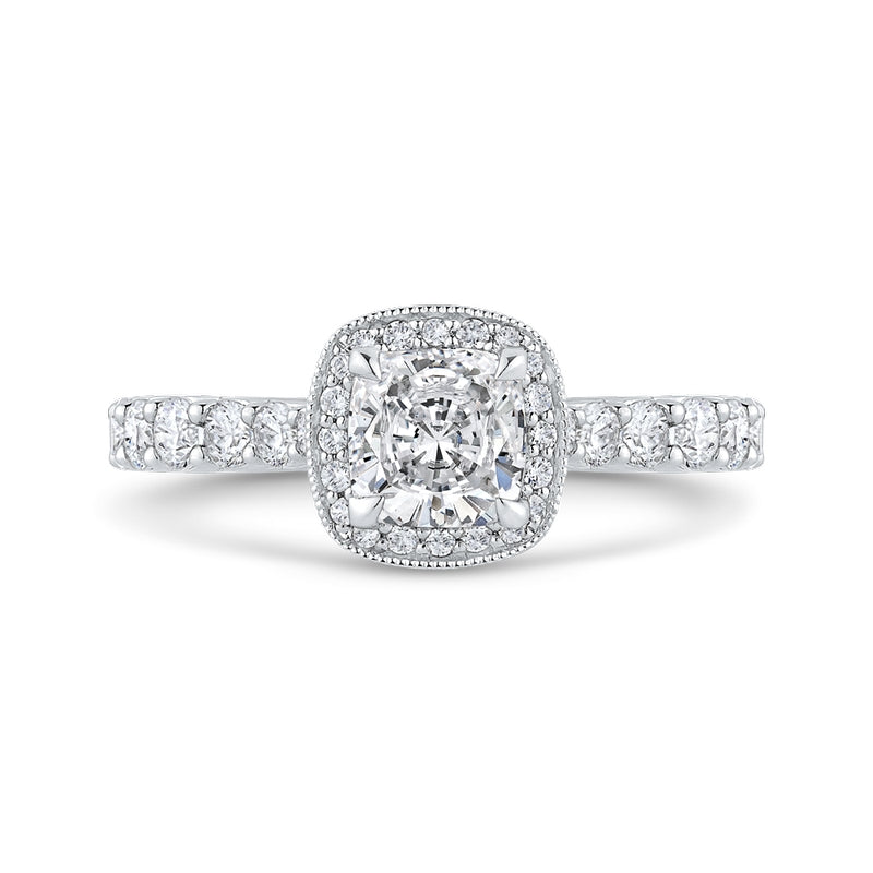 Shah Luxury 14K White Gold Cushion Diamond Halo Engagement Ring (Semi-Mount)
