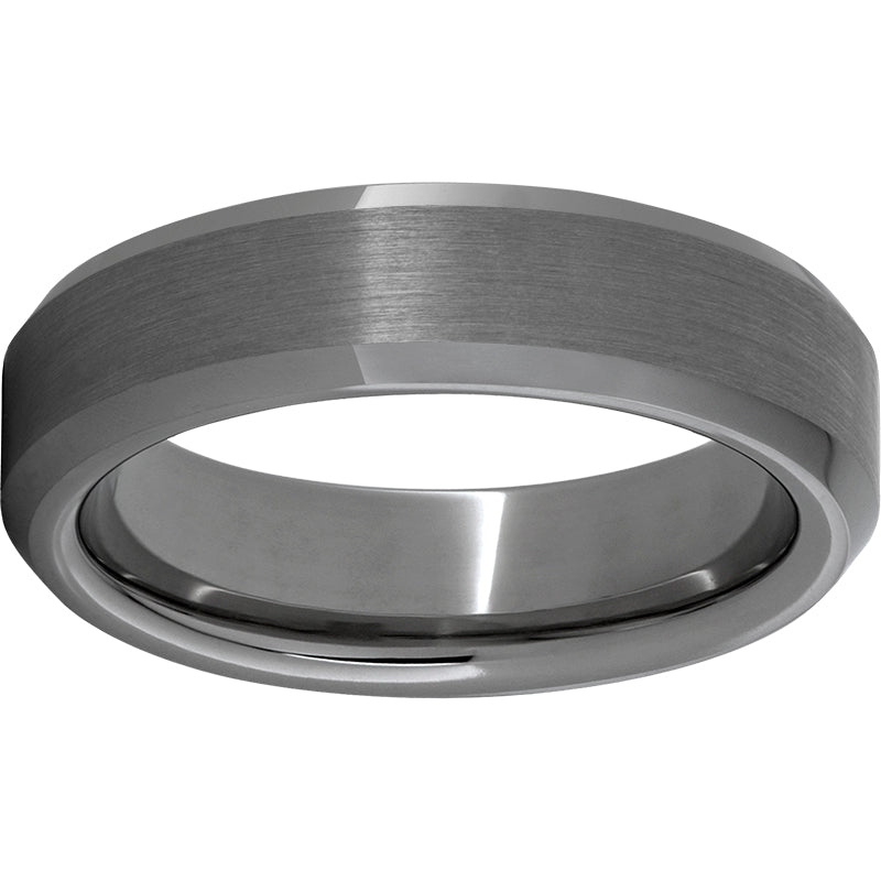 Rugged Tungsten 6mm Beveled Edge Band with Satin Finish