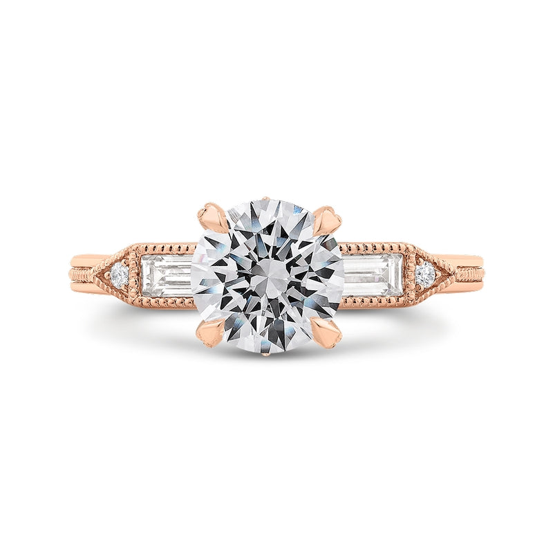 Shah Luxury 14K Rose Gold Round and Baguette Diamond Engagement Ring (Semi-Mount)