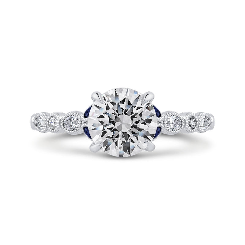 Shah Luxury 14K White Gold Round Diamond Engagement Ring with Sapphire (Semi-Mount)