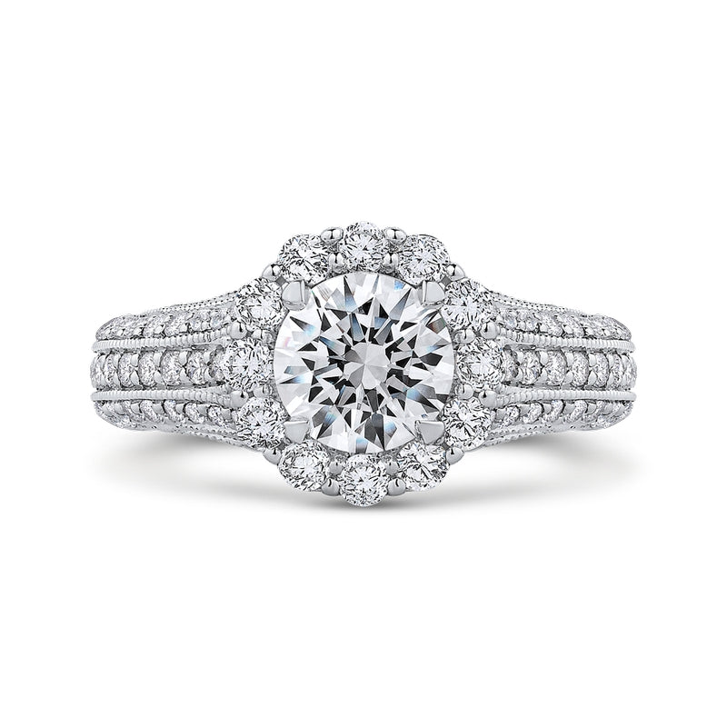 Shah Luxury Round Diamond Halo Engagement Ring with Split Shank In 14K White Gold (Semi-Mount)