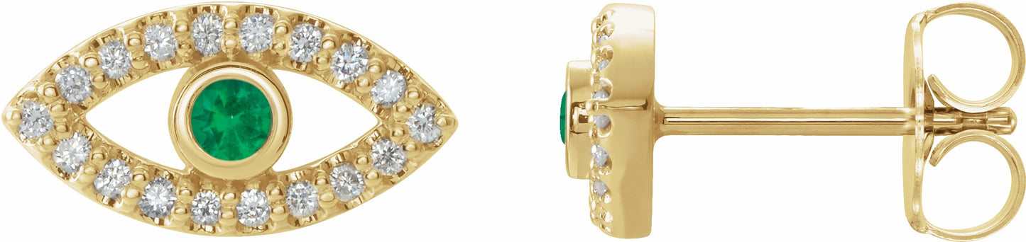 14K Yellow Emerald & White Sapphire Earrings
