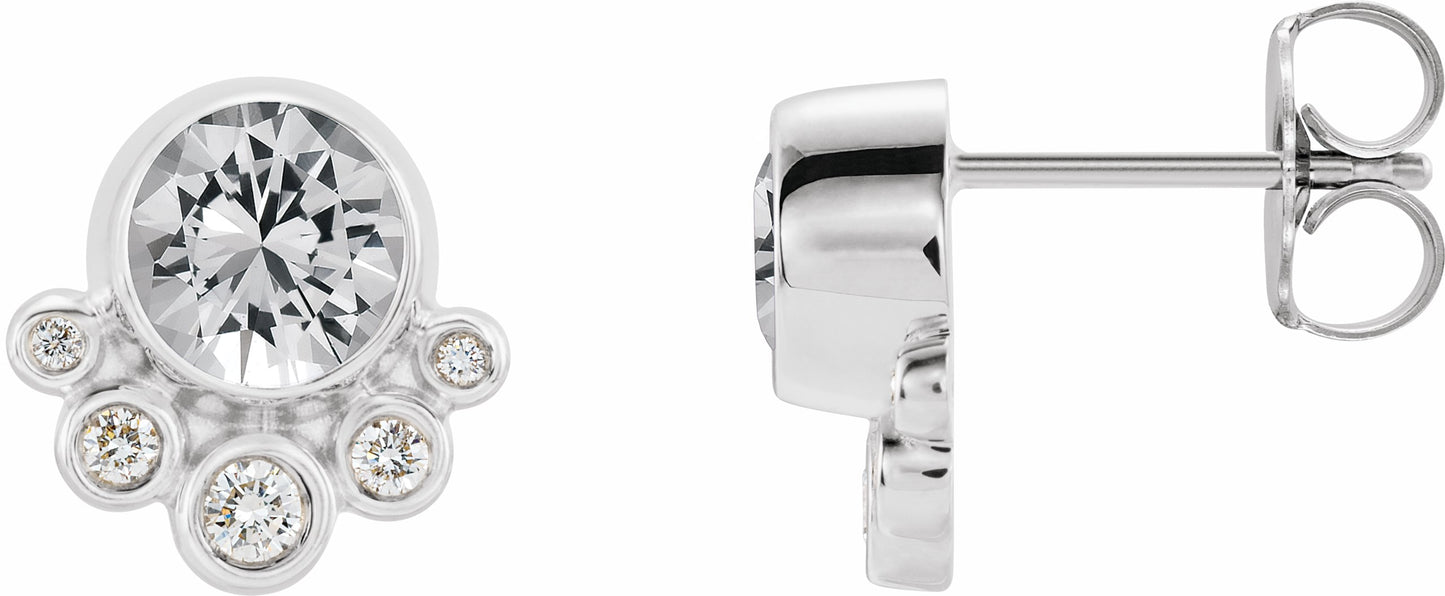 14K White Sapphire & 1/8 CTW Diamond Earrings