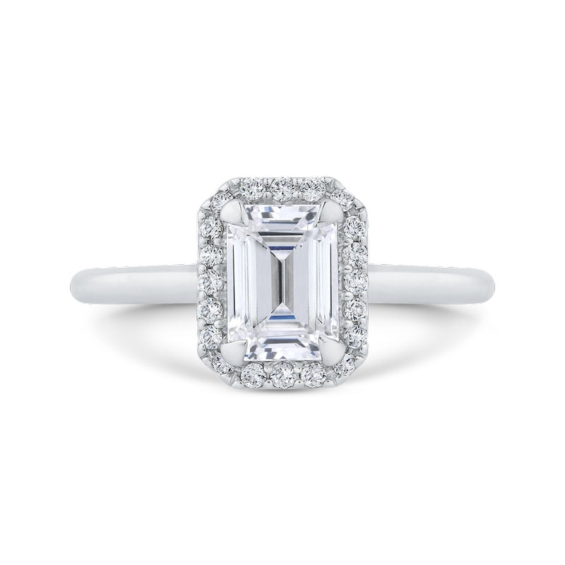 Shah Luxury 14K White Gold Emerald Cut Diamond Halo Engagement Ring (Semi-Mount)