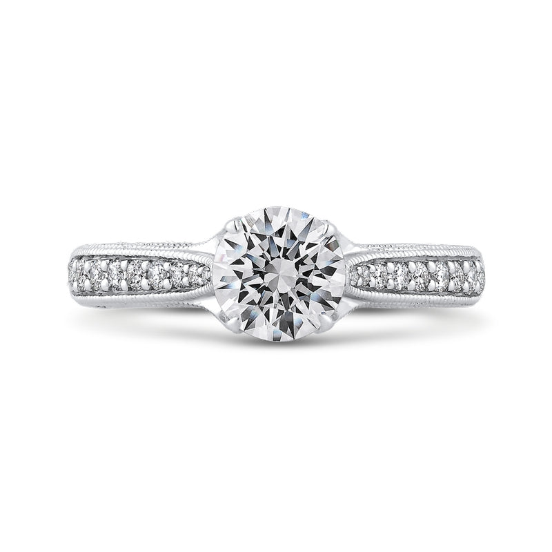 Shah Luxury Round Diamond Cathedral Style Engagement Ring In 14K White Gold (Semi-Mount)