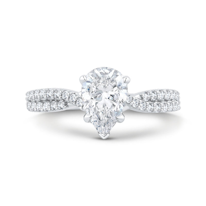 Shah Luxury 14K White Gold Split Shank Pear Diamond Engagement Ring (Semi-Mount)