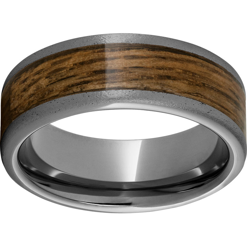 Rugged Tungsten 8mm Pipe Cut Band with Bourbon Barrel Aged Inlay and Stone Finish