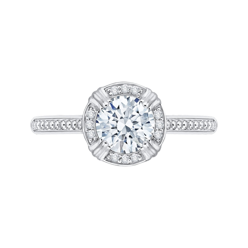 Shah Luxury 14K White Gold Round Diamond Halo Cathedral Style Engagement Ring (Semi-Mount)