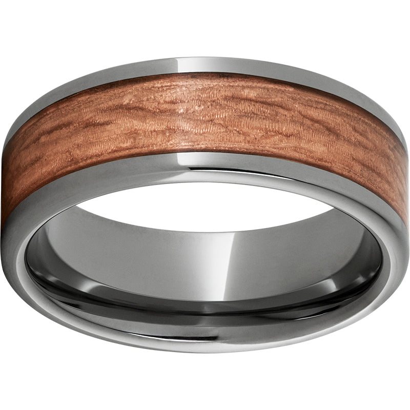 Rugged Tungsten 8mm Pipe Cut Band with Copper Inlay and Bark Finish