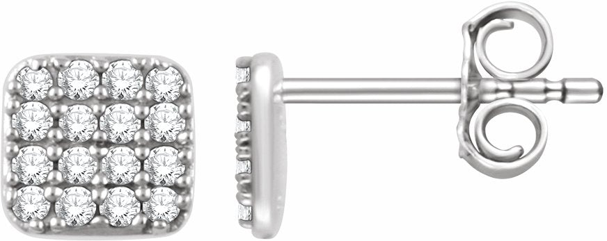 14K White 1/5 CTW Diamond Square Cluster Earrings