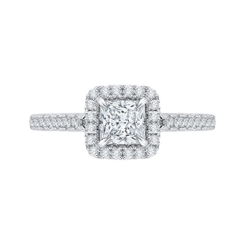 Shah Luxury 14K Two-Tone Gold Princess Cut Diamond Halo Engagement Ring (Semi-Mount)