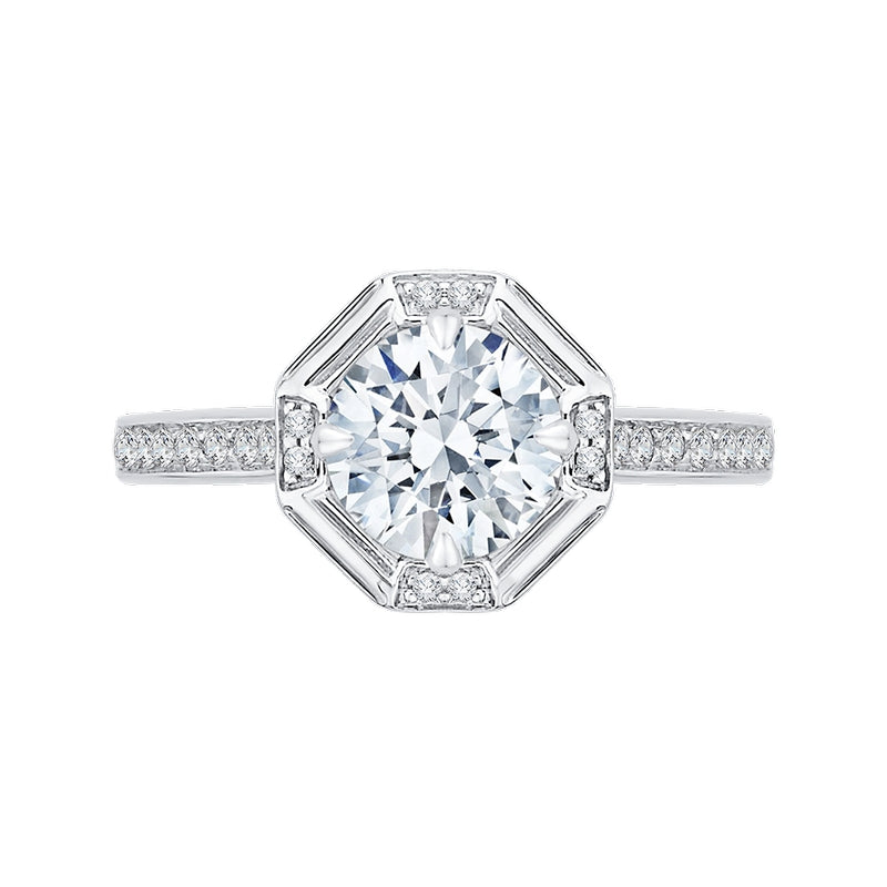 Shah Luxury Round Diamond Cathedral Style Engagement Ring In 14K White Gold (Semi-Mount)