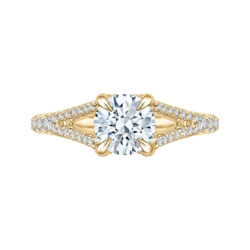 Shah Luxury 14K Yellow Gold Round Diamond Engagement Ring with Split Shank (Semi-Mount)
