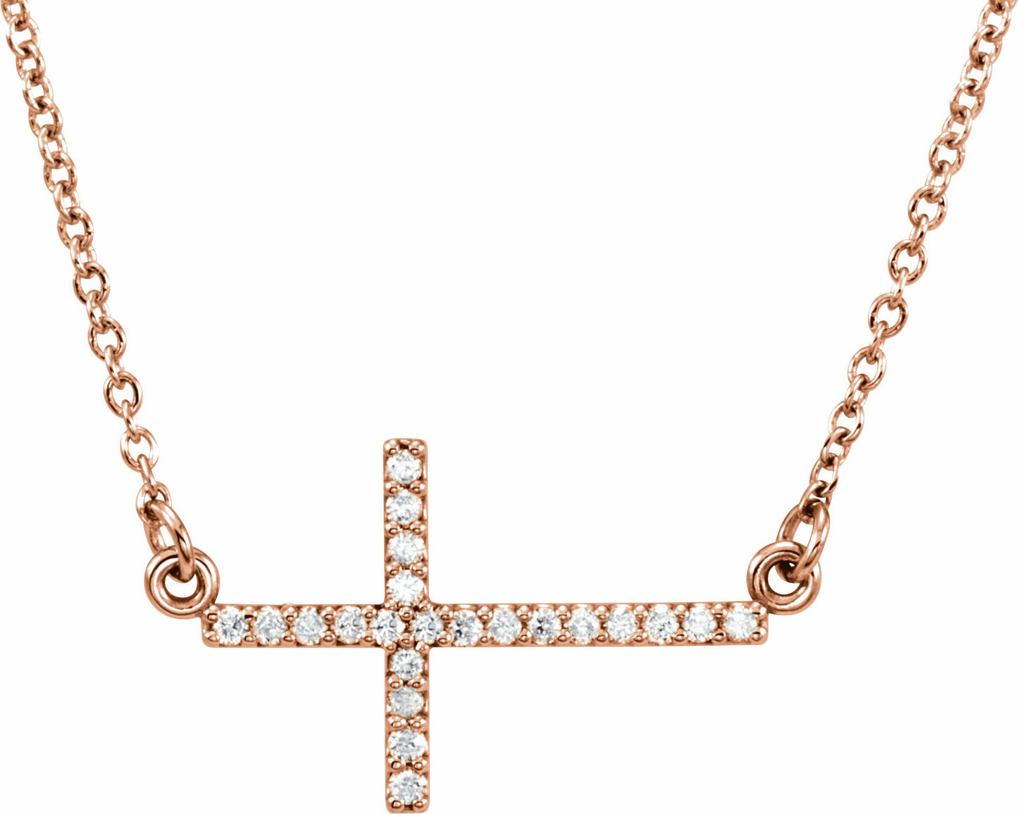 14K Rose 1/10 CTW Diamond Sideways Cross 16-18 Necklace