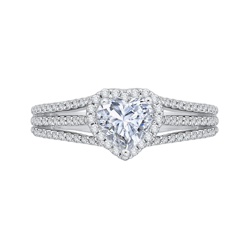 Shah Luxury 14K White Gold Heart Diamond Halo Engagement Ring with Split Shank (Semi-Mount)