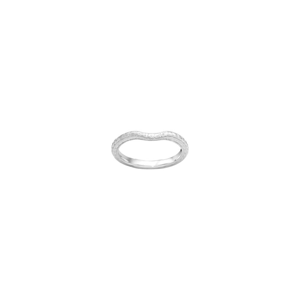 14k White Gold Vintage Style Curved Wedding Band