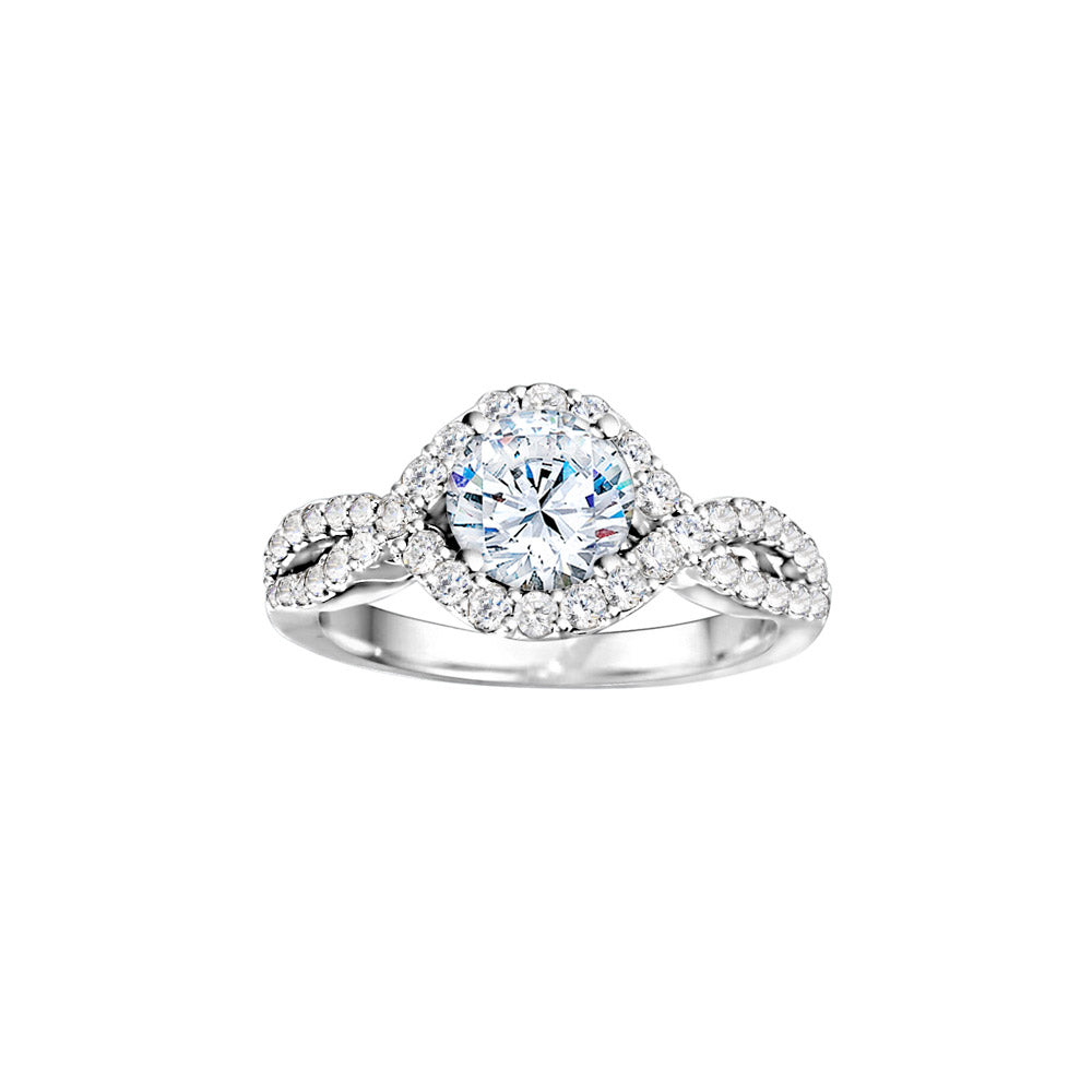 Platinum 0.74ct Diamond Halo Semi Mount Engagement Ring