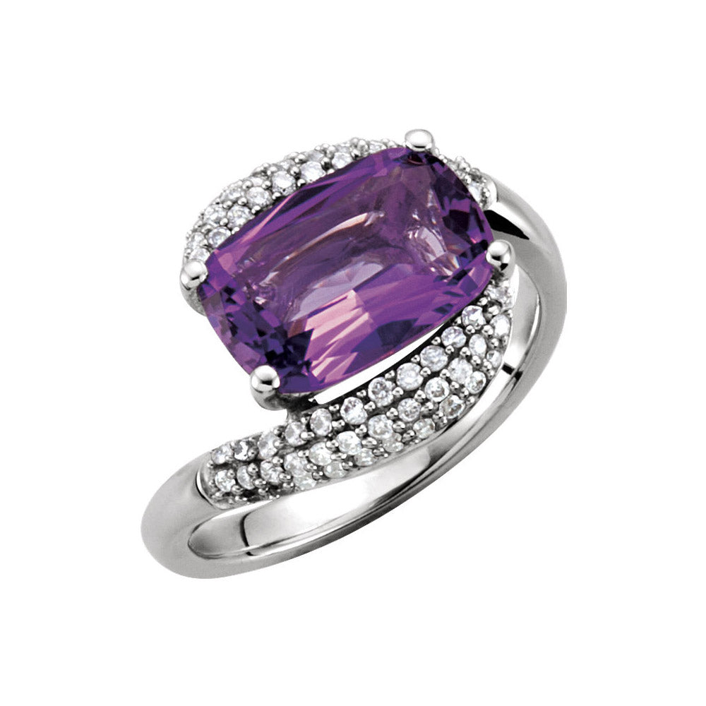 14k White Gold Amethyst and Diamond Fashion Ring