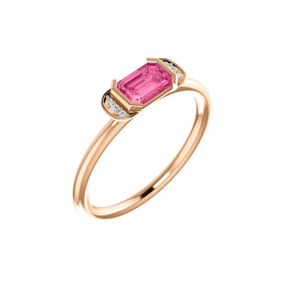 14k Rose Gold Diamond and Pink Tourmaline Stackable Ring