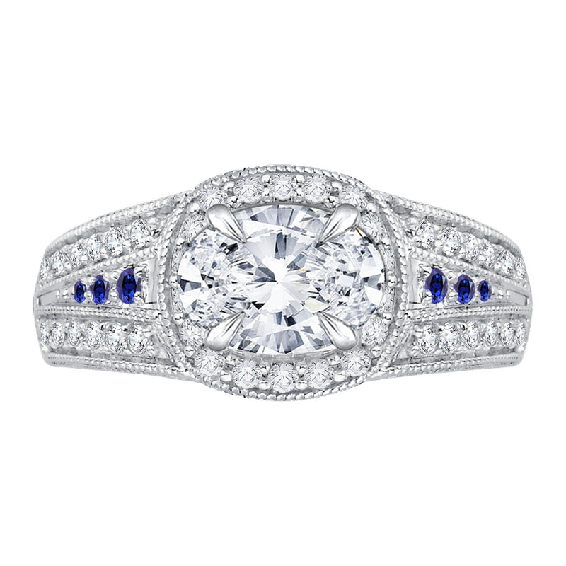Shah Luxury 14K White Gold Oval Diamond and Sapphire Halo Engagement Ring (Semi-Mount)