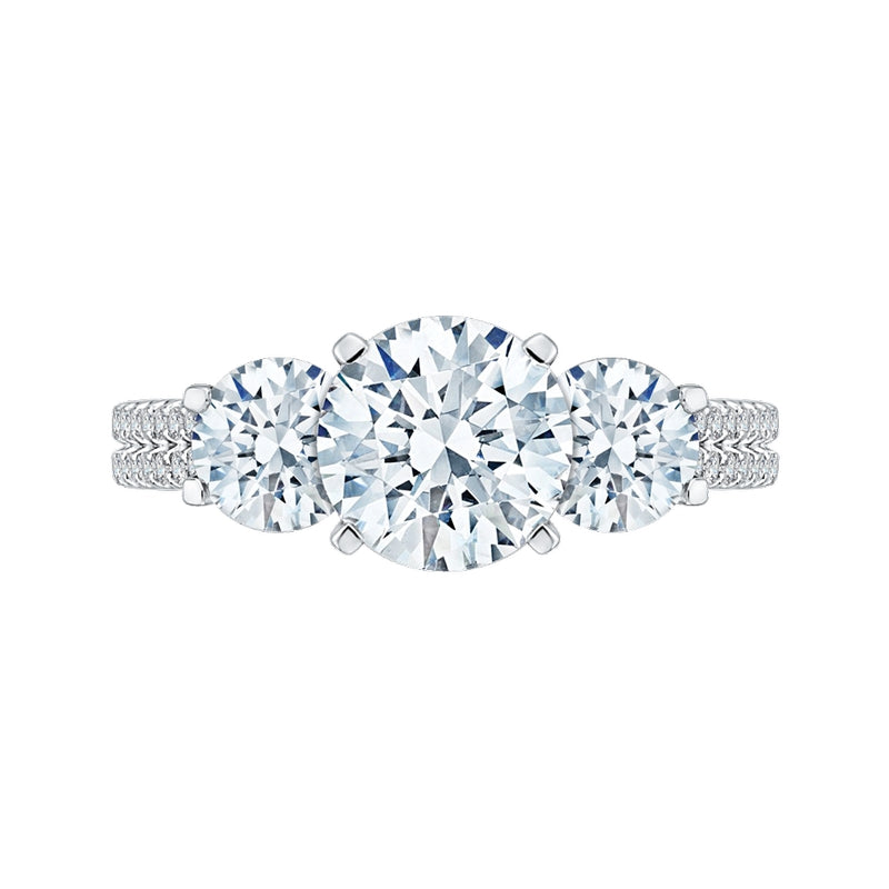 Shah Luxury 14K White Gold Round Cut Diamond Three-Stone Cathedral Style Engagement Ring (Semi-Mount)