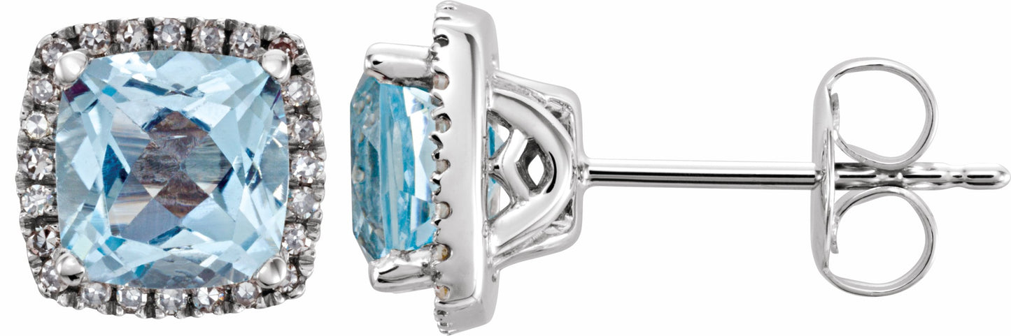 14K White Sky Blue Topaz & 1/8 CTW Diamond Earrings
