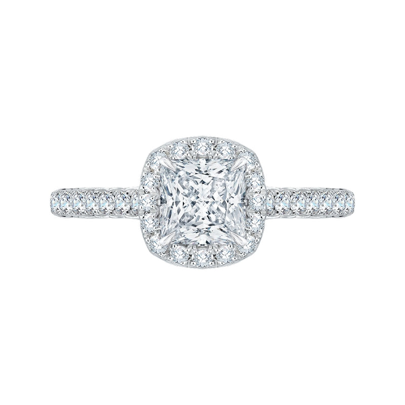 Shah Luxury 14K White Gold Princess Cut Diamond Halo Engagement Ring (Semi-Mount)