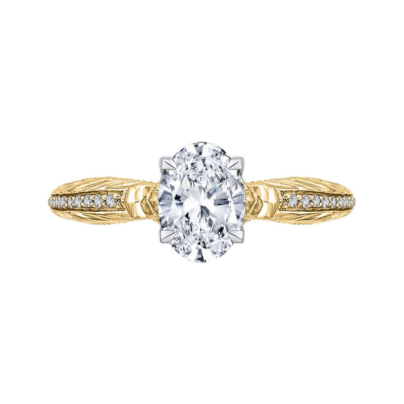 Shah Luxury 14K Two-Tone Gold Oval Diamond Engagement Ring (Semi-Mount)