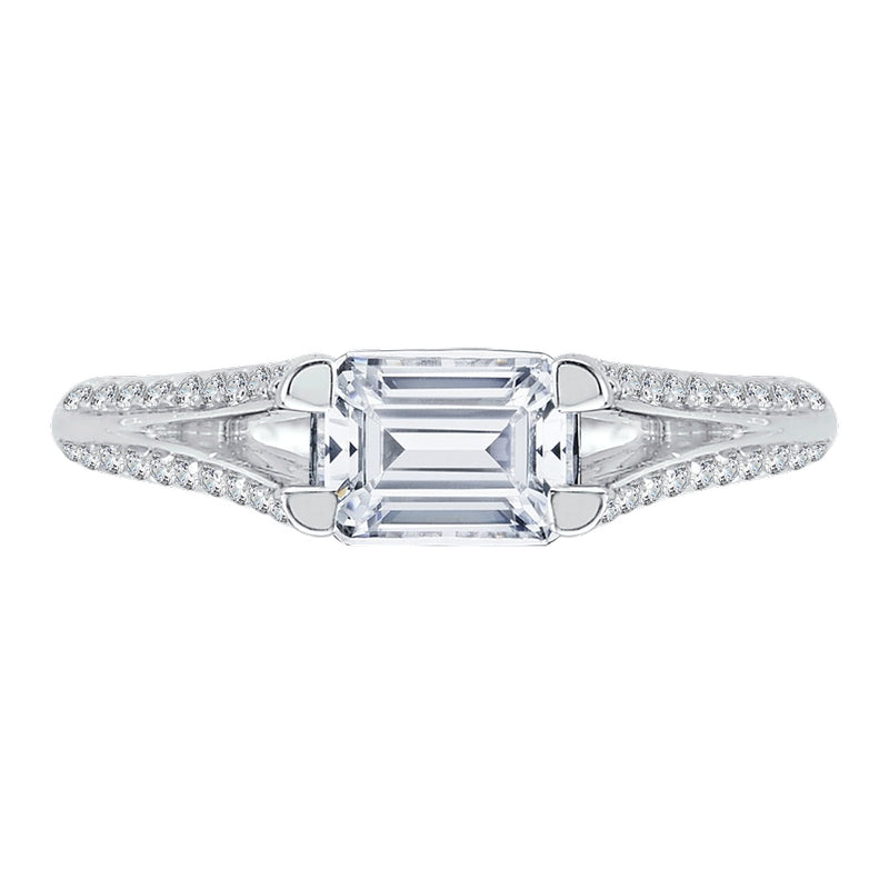 Shah Luxury 14K White Gold Emerald Diamond Engagement Ring with Split Shank (Semi-Mount)