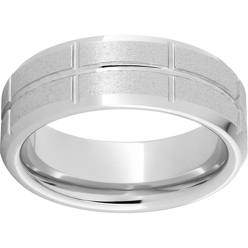 Serinium Beveled Edge Band with Rectangular Grooves and Stone Finish