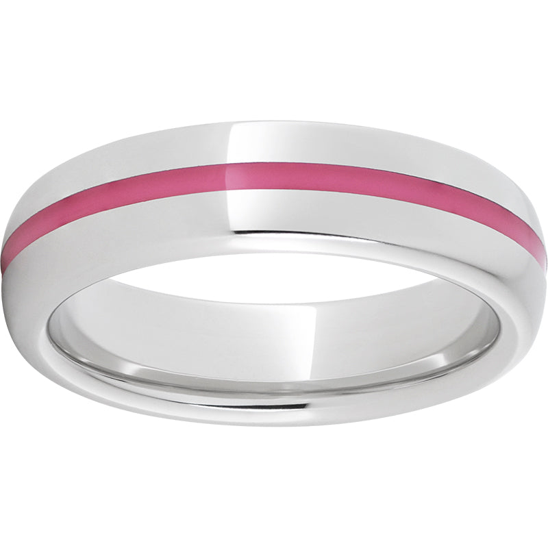 Serinium Domed Band with Pink Enamel Inlay