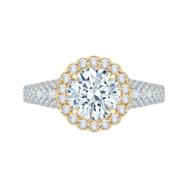 Shah Luxury 14K Two-Tone Gold Round Diamond Halo Engagement Ring with Split Shank (Semi-Mount)