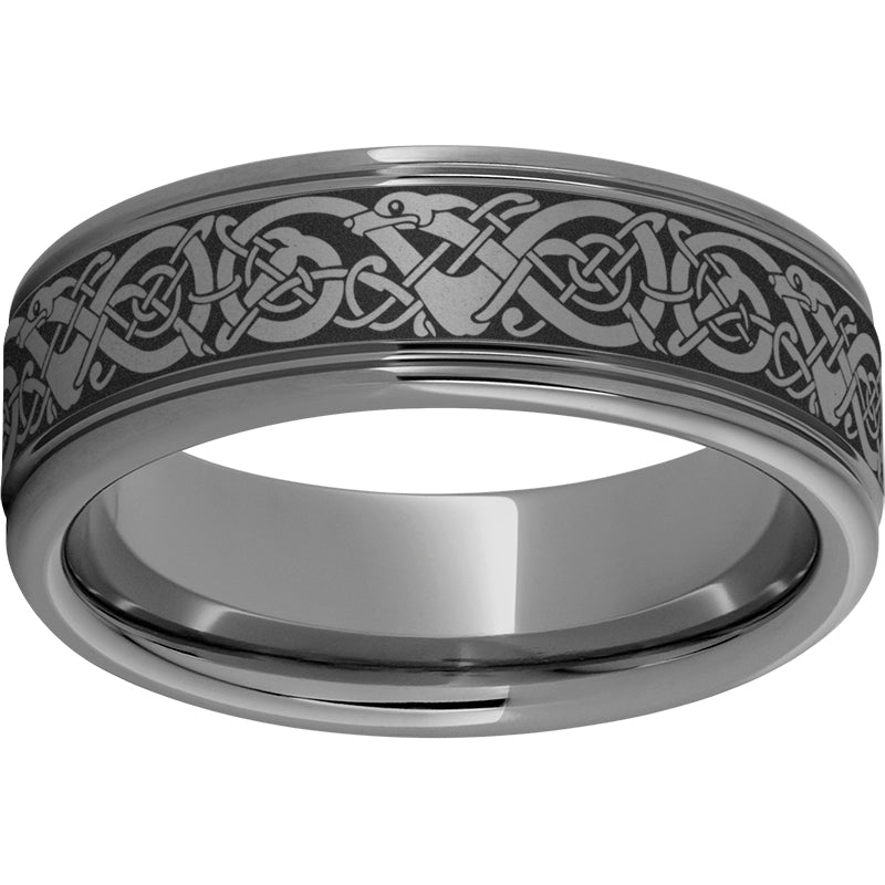 Rugged Tungsten 8mm Rounded Edge band with Viking Laser Engraving