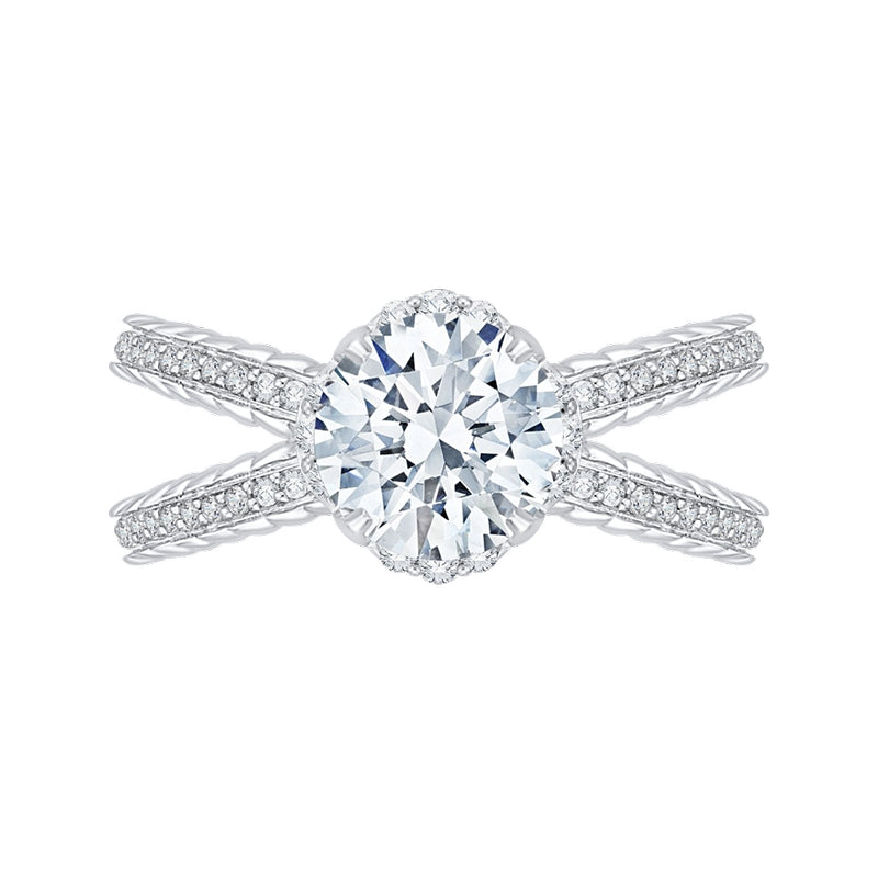Shah Luxury 14K White Gold Round Diamond Engagement Ring with Crossover Shank (Semi-Mount)