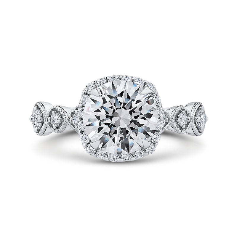 Shah Luxury 14K White Gold Round Cut Diamond Halo Engagement Ring (Semi-Mount)