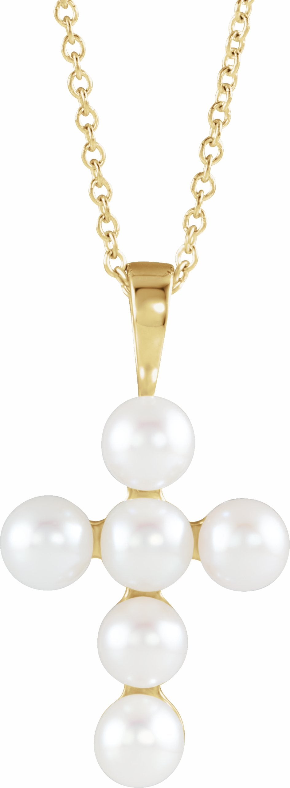 14K Yellow Freshwater Cultured Pearl Cross 16-18 Necklace