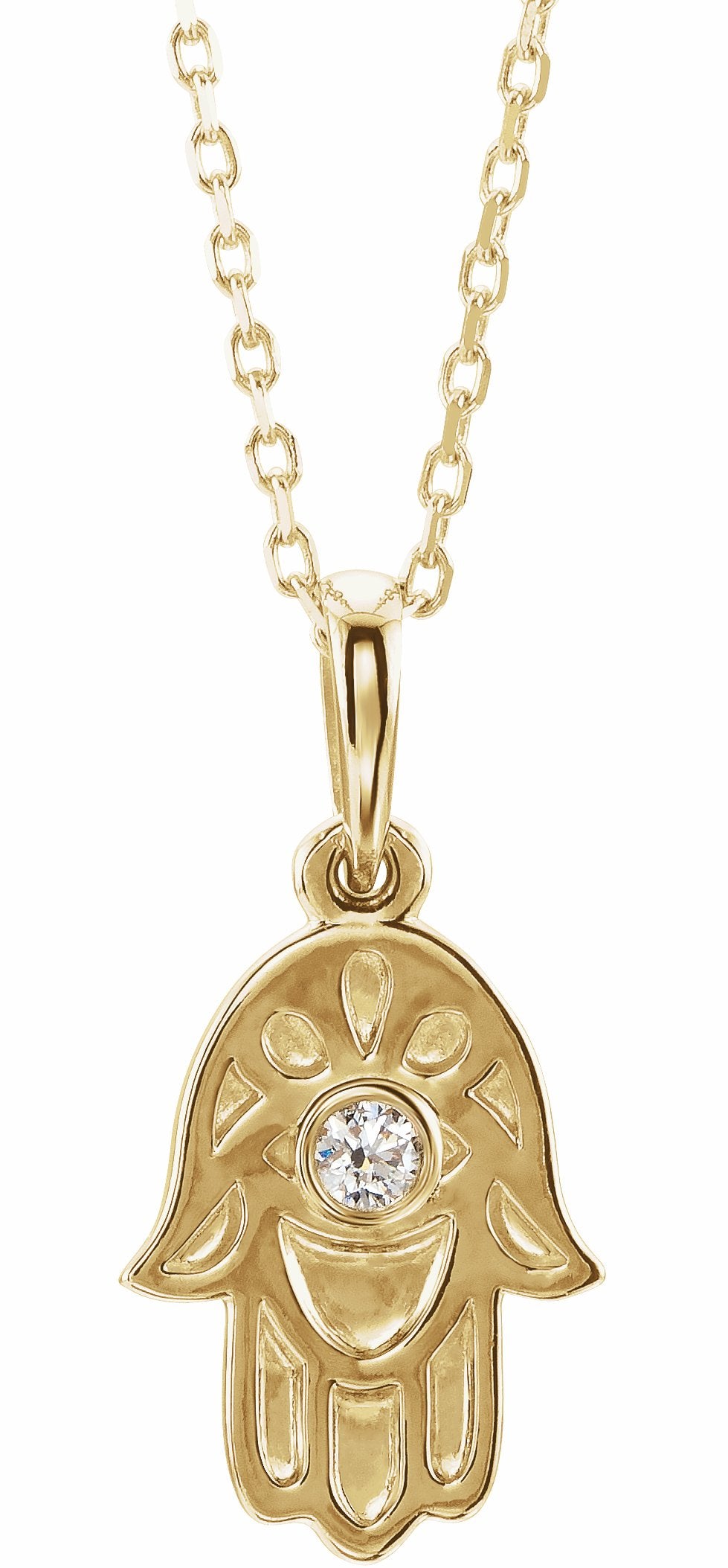 14K Yellow .03 CTW Diamond Hamsa 16-18 Necklace