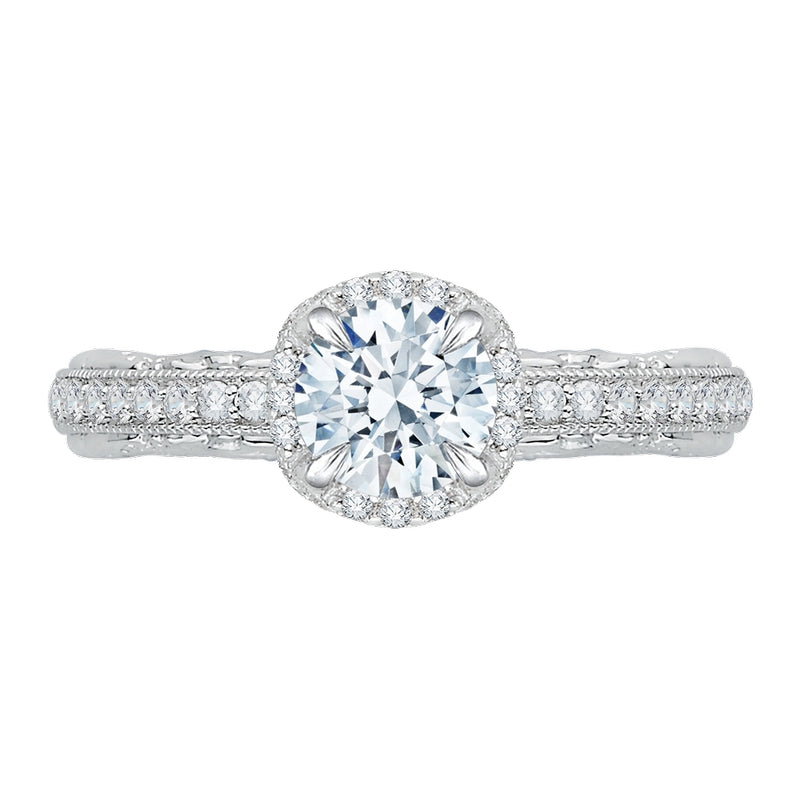 Shah Luxury 14K White Gold Round Diamond Engagement Ring with Euro Shank (Semi-Mount)