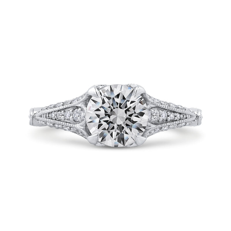 Shah Luxury Round Cut Diamond Vintage Engagement Ring In 14K White Gold (Semi-Mount)
