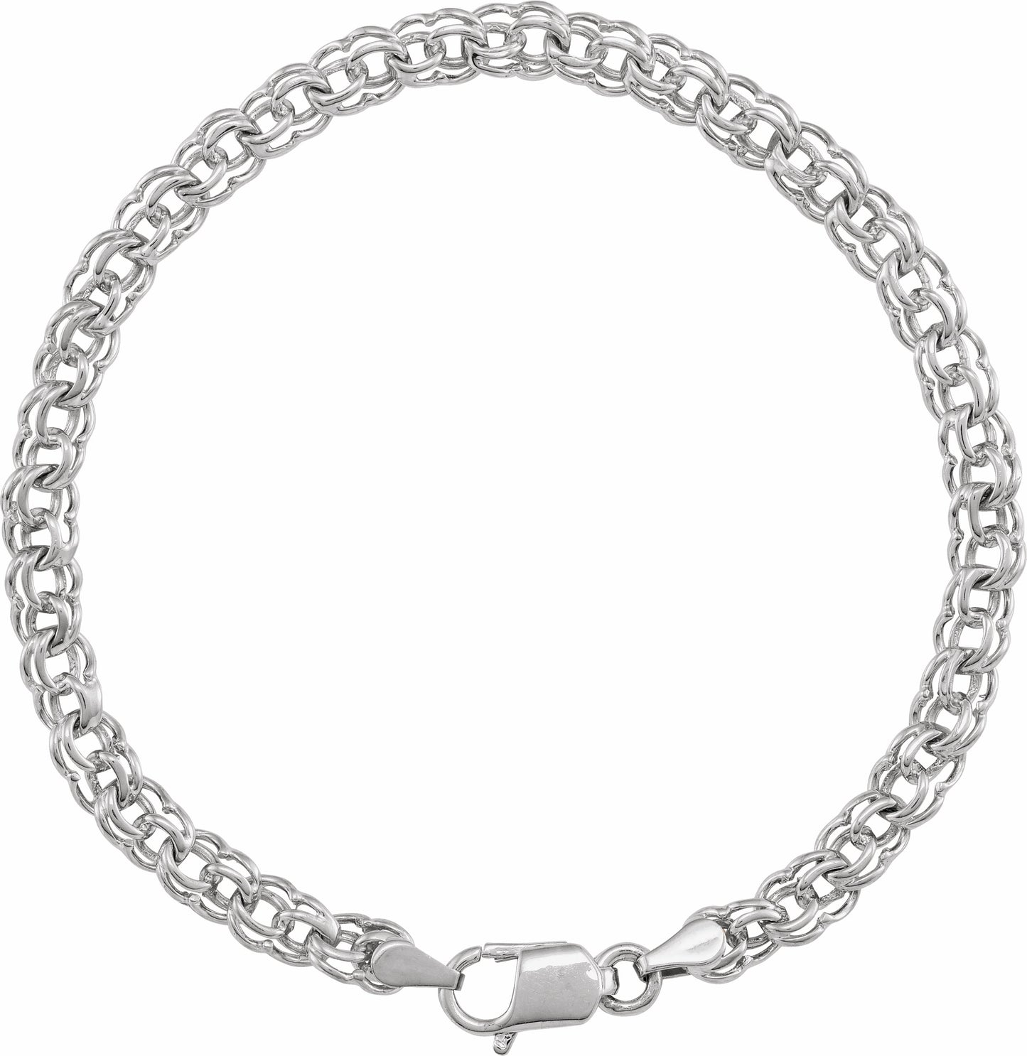 14K White Solid Double Link Charm Bracelet