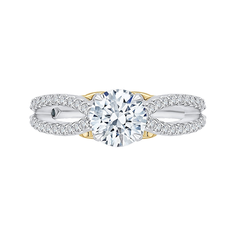 Shah Luxury 14K Tow-Tone Gold Round Diamond Engagement Ring with Split Shank (Semi-Mount)
