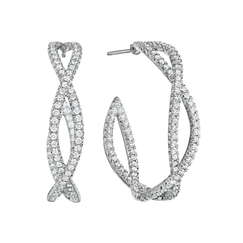 Henri Daussi White Platinum Diamond Hoop Earrings