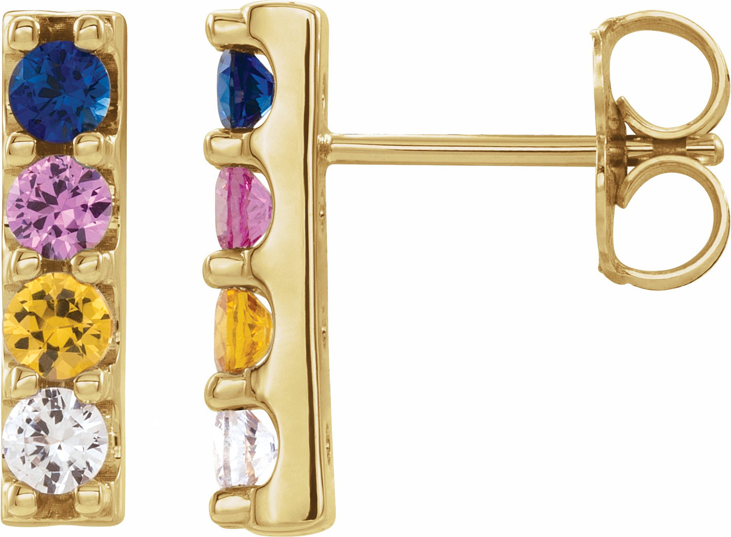 14K Yellow Multi-Color Sapphire Bar Earrings