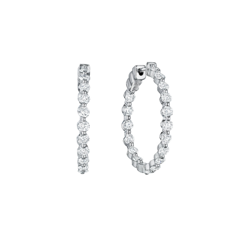 Henri Daussi 14k White Gold Diamond Hoop Earrings