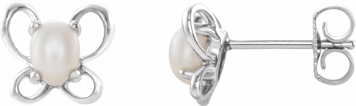 14K White 4x3 mm Oval June Youth Butterfly Birthstone Earrings
